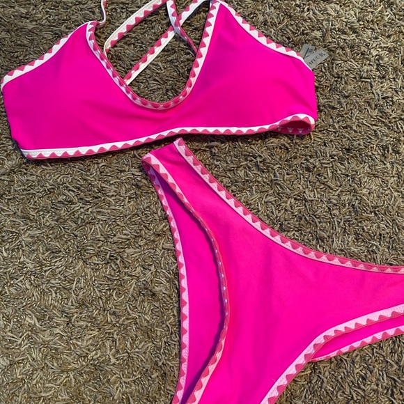 SHEIN Other - SHEIN Pink Bikini Set with White Trim